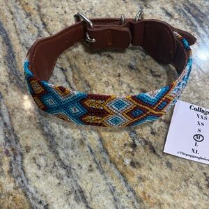 Geometric Patterned Dog Collar - Blue and Brown